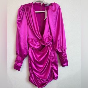 NWT Hot Pink Ruched Cut Out Dress